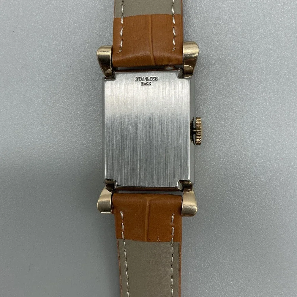 Vintage Westbury Mens Watch 22mm Silver Dial 10K RGP Brown Leather Manual Wind